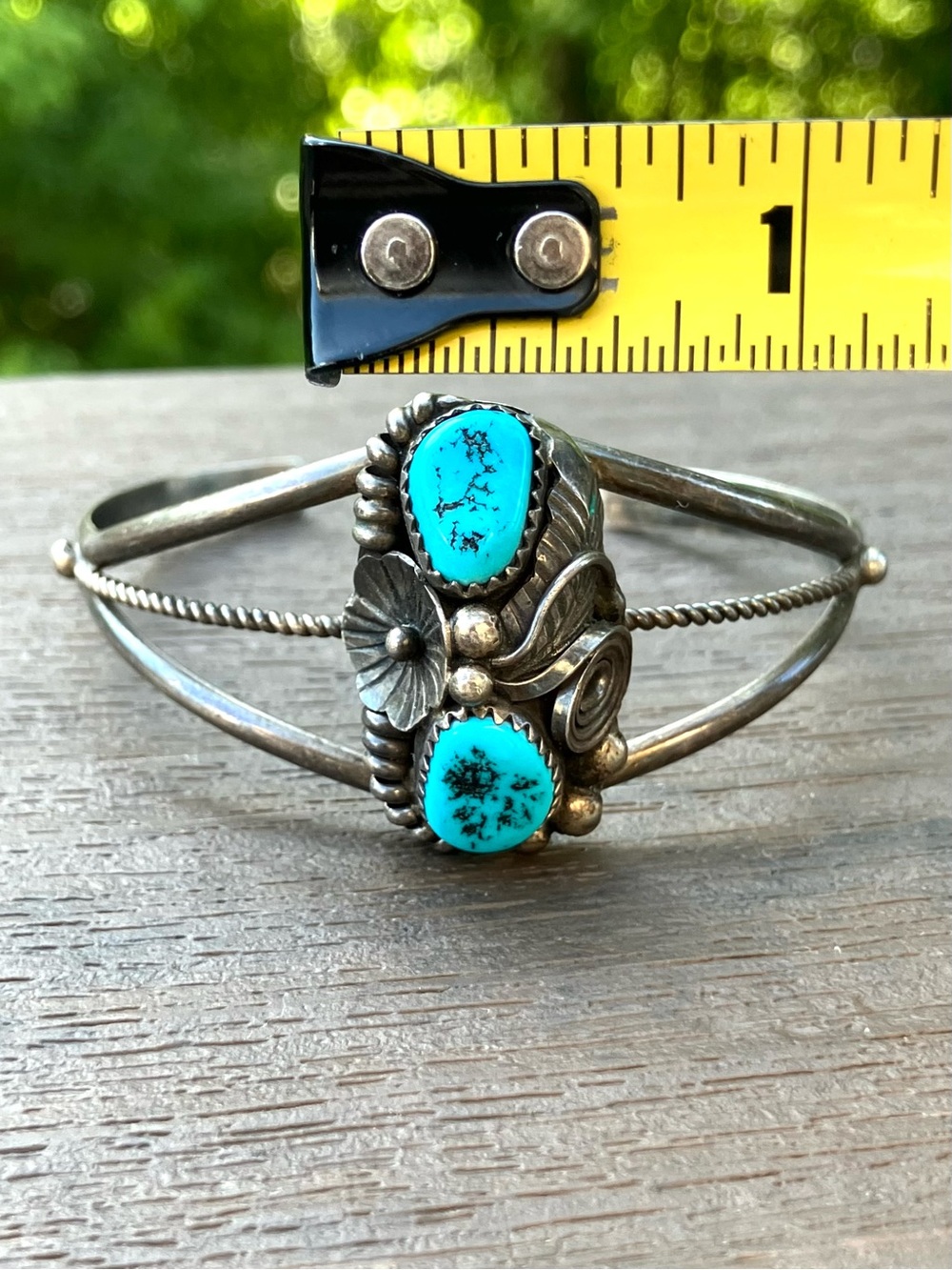 Vintage Navajo Sterling Silver & Natural Turquoise MAX C. Cuff Bangle Bracelet - Picture 12 of 14